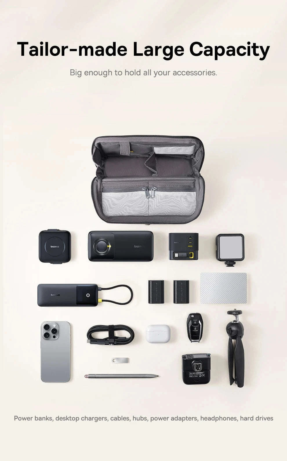 Electronic Organizer Bag for Chargers, Cables & Accessories-GRAY