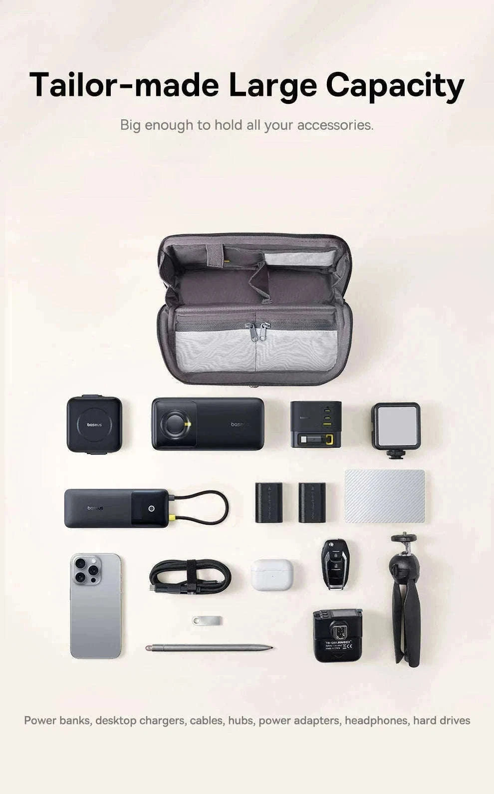 Electronic Organizer Bag for Chargers, Cables & Accessories-GRAY