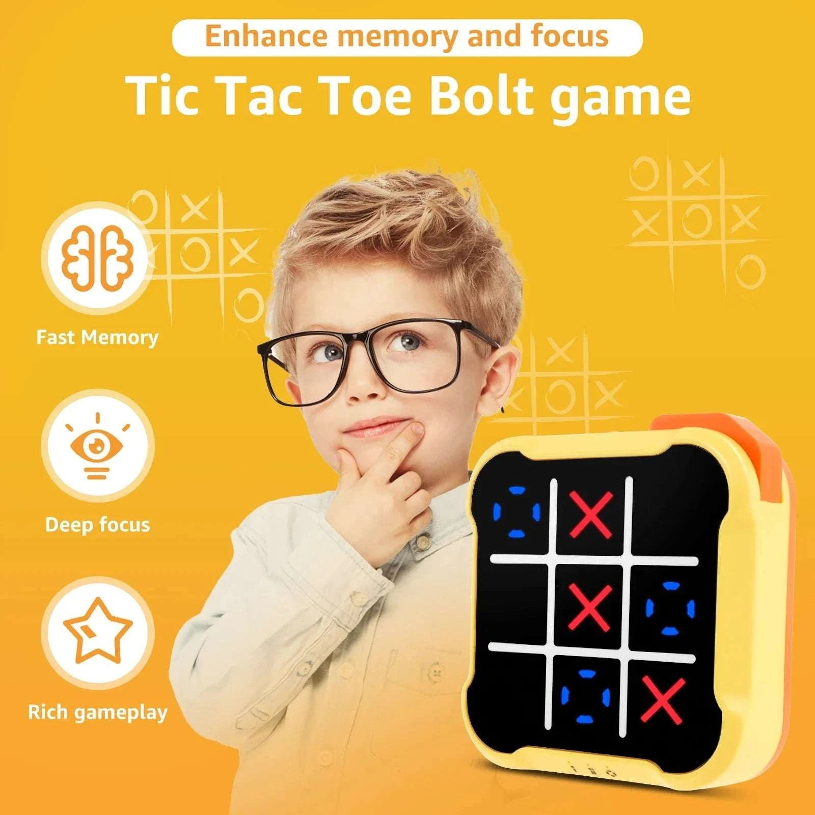 Electronic Tic-Tac-Toe Handheld Game with 3 Built-in Puzzle Modes-Blue / China Mainland
