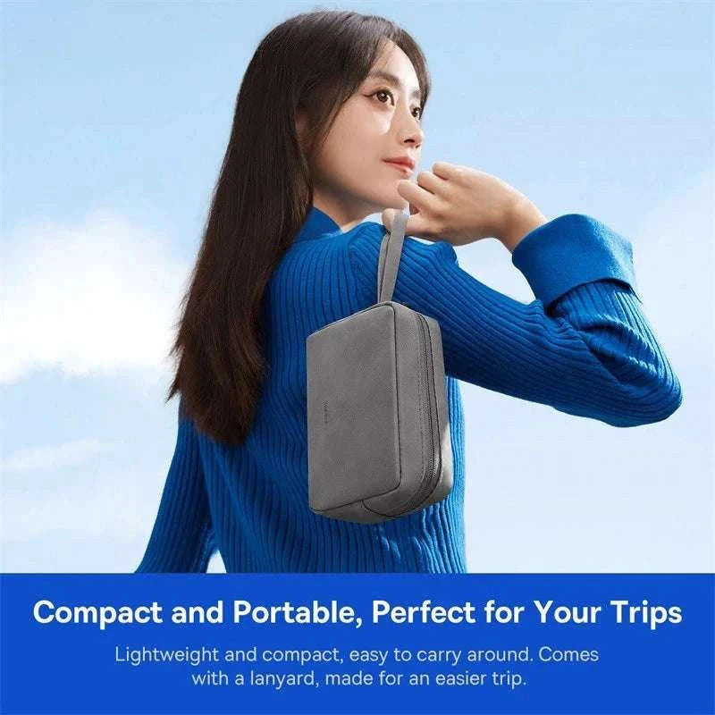 Electronics Organizer Bag with Zipper for Cables Chargers & Gadgets-Dark Gray / PU Leather
