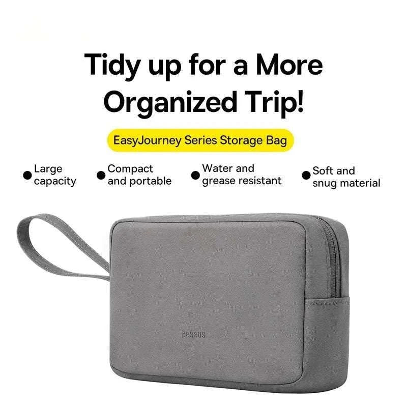 Electronics Organizer Bag with Zipper for Cables Chargers & Gadgets-Dark Gray / PU Leather
