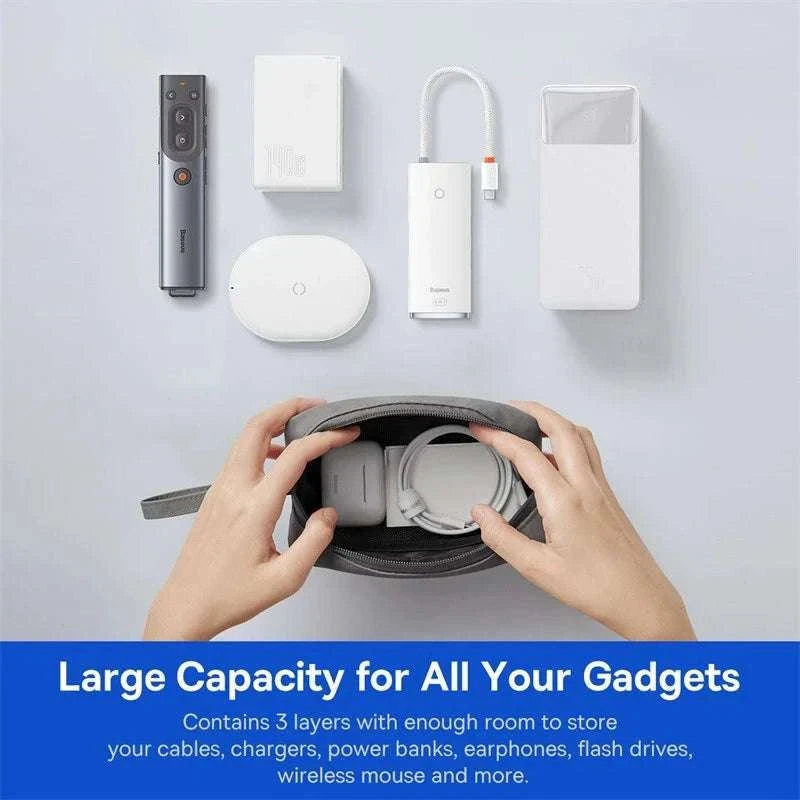 Electronics Organizer Bag with Zipper for Cables Chargers & Gadgets-Dark Gray / PU Leather