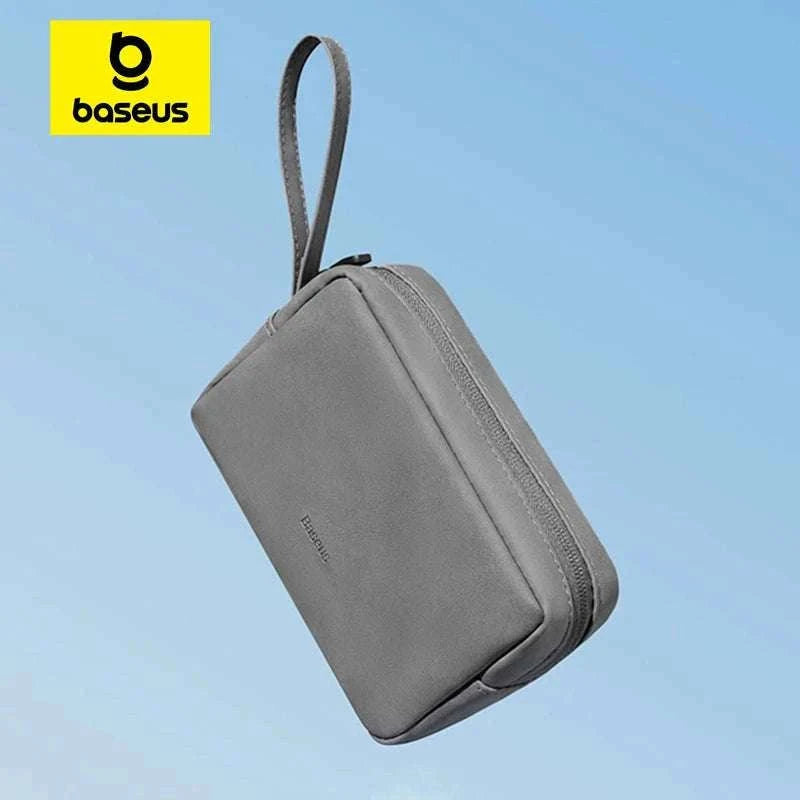 Electronics Organizer Bag with Zipper for Cables Chargers & Gadgets-Dark Gray / PU Leather