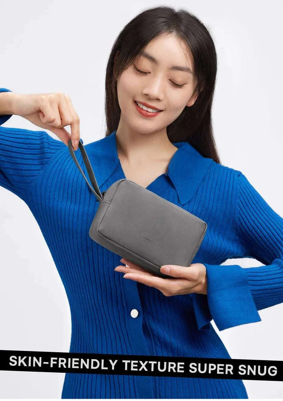 Electronics Organizer Bag with Zipper for Cables Chargers & Gadgets-Dark Gray / PU Leather