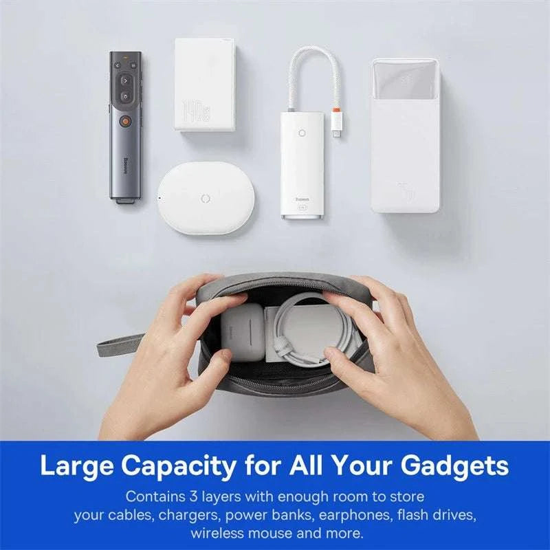 Electronics Organizer Bag with Zipper for Cables Chargers & Gadgets-Dark Gray / PU Leather