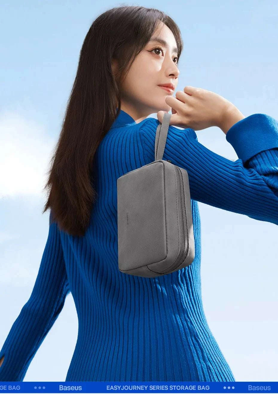 Electronics Organizer Bag with Zipper for Cables Chargers & Gadgets-Dark Gray / PU Leather