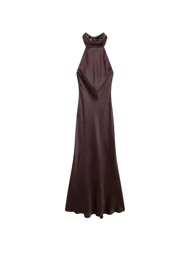 Elegant Backless Satin Halter Dress-as picture / XS