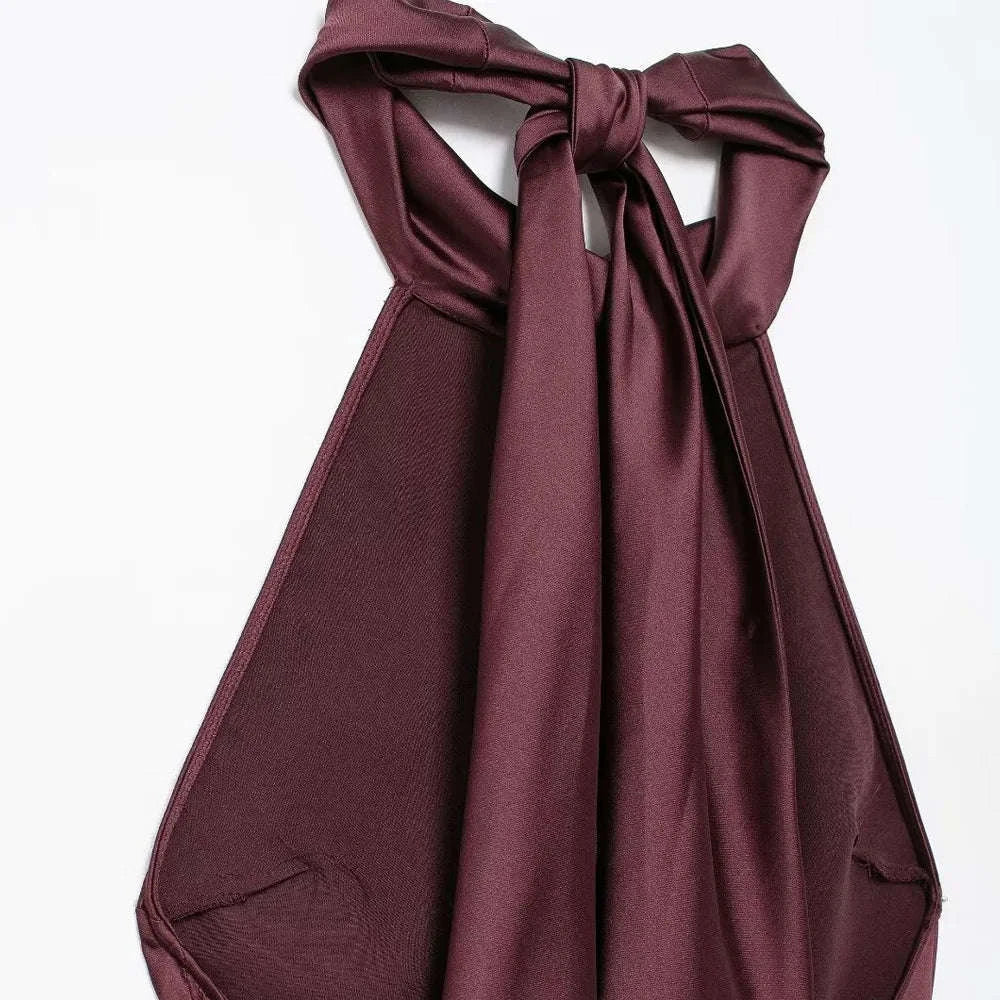 Elegant Backless Satin Halter Dress-as picture / XS
