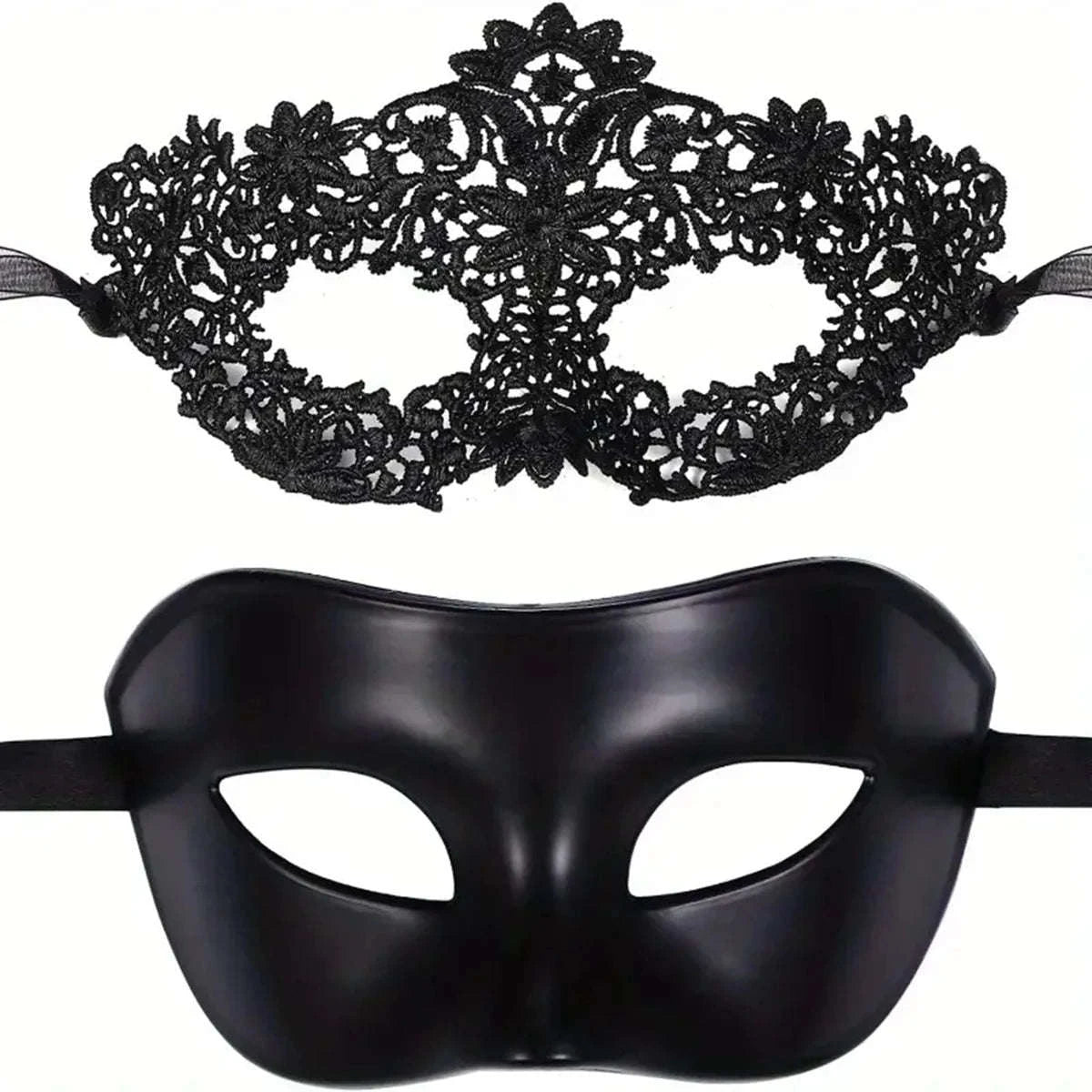 Elegant Black Lace Masquerade Mask Set for Couples-Womens style
