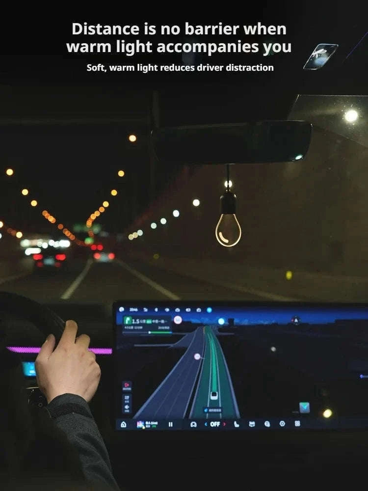 Elegant Bulb Light Car Pendant Mirror Hanging Soft Glow LED Ambient Light Decoration-Option A