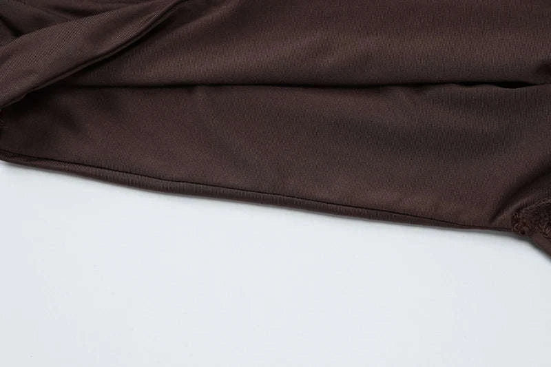 Elegant Irregular Draped Ruched Dress-Coffee / L