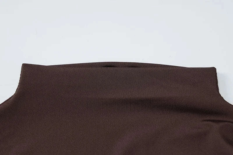 Elegant Irregular Draped Ruched Dress-Coffee / L