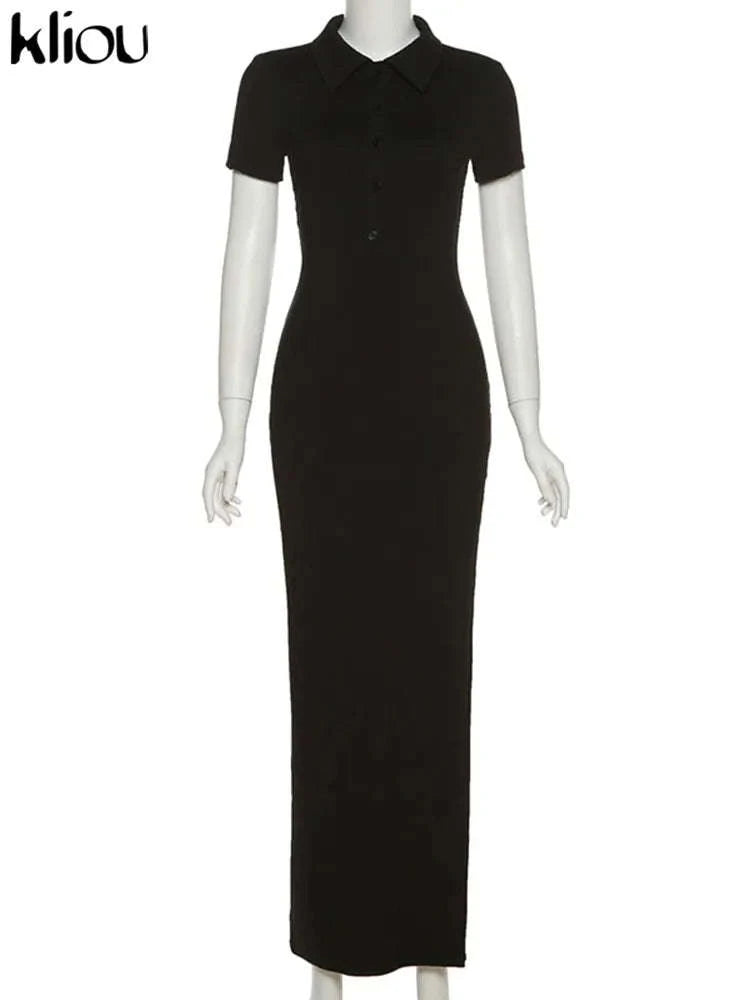 Elegant Office Maxi Dress-black / S