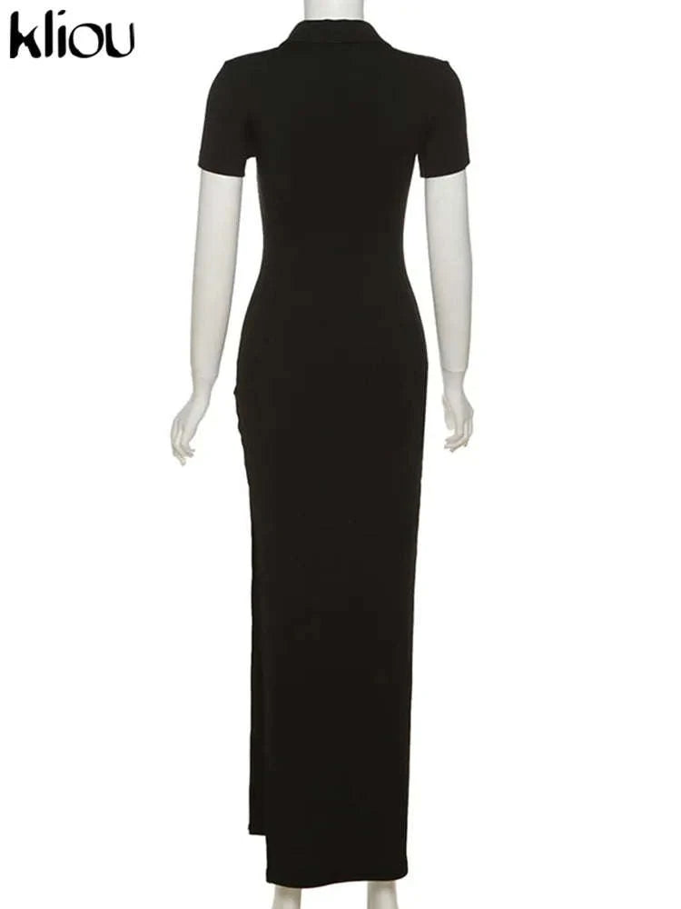 Elegant Office Maxi Dress-black / S