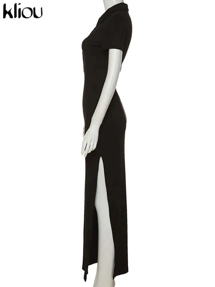 Elegant Office Maxi Dress-black / S