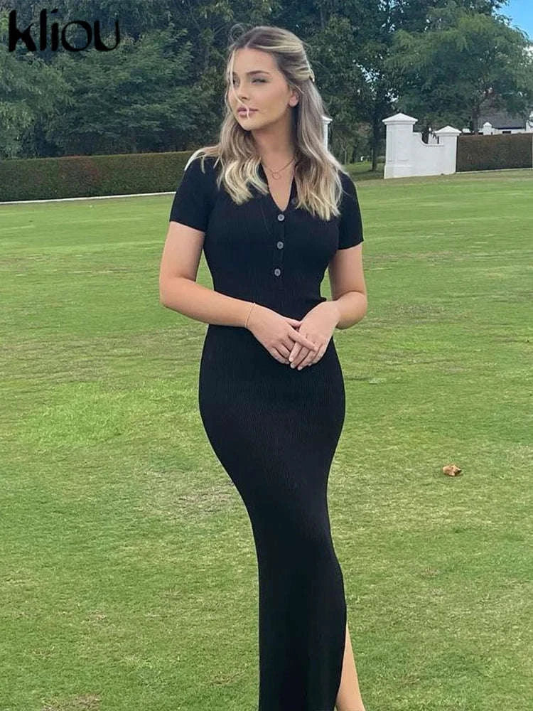 Elegant Office Maxi Dress-black / S