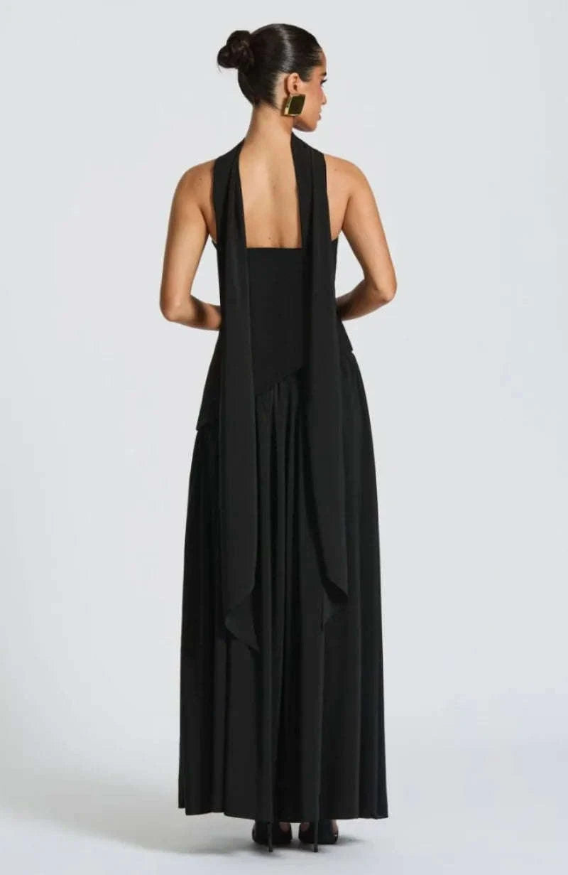 Elegant Strapless Floor-Length Women’s Slit Backless Evening Dress-Brown / XL