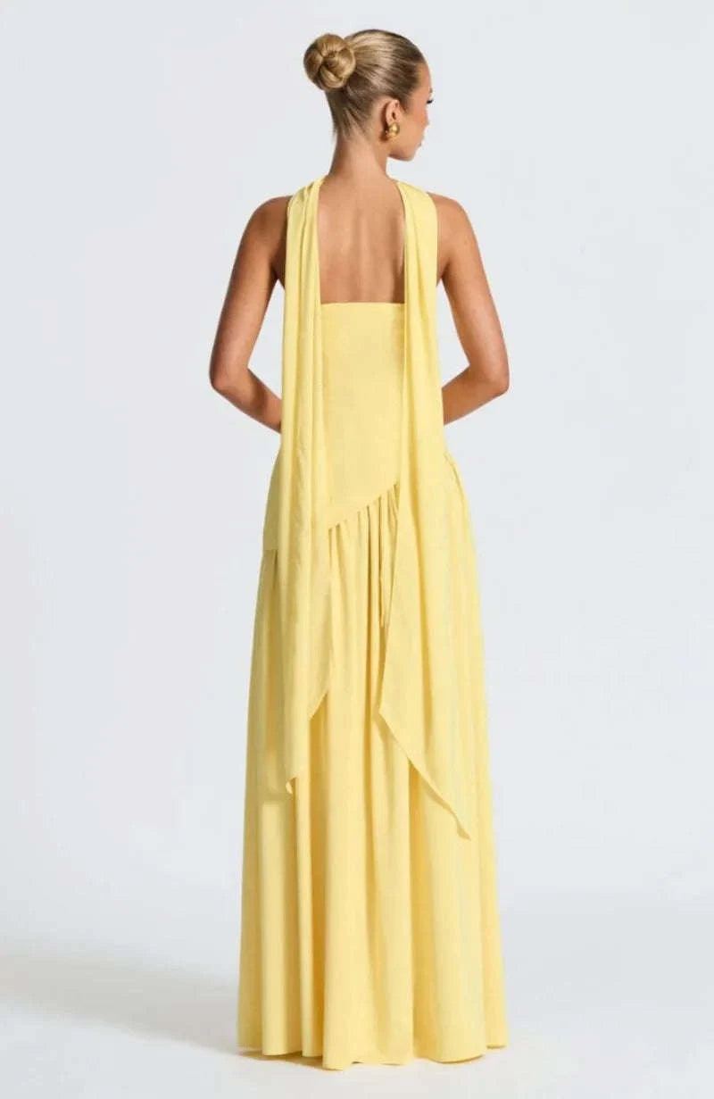 Elegant Strapless Floor-Length Women’s Slit Backless Evening Dress-Brown / XL
