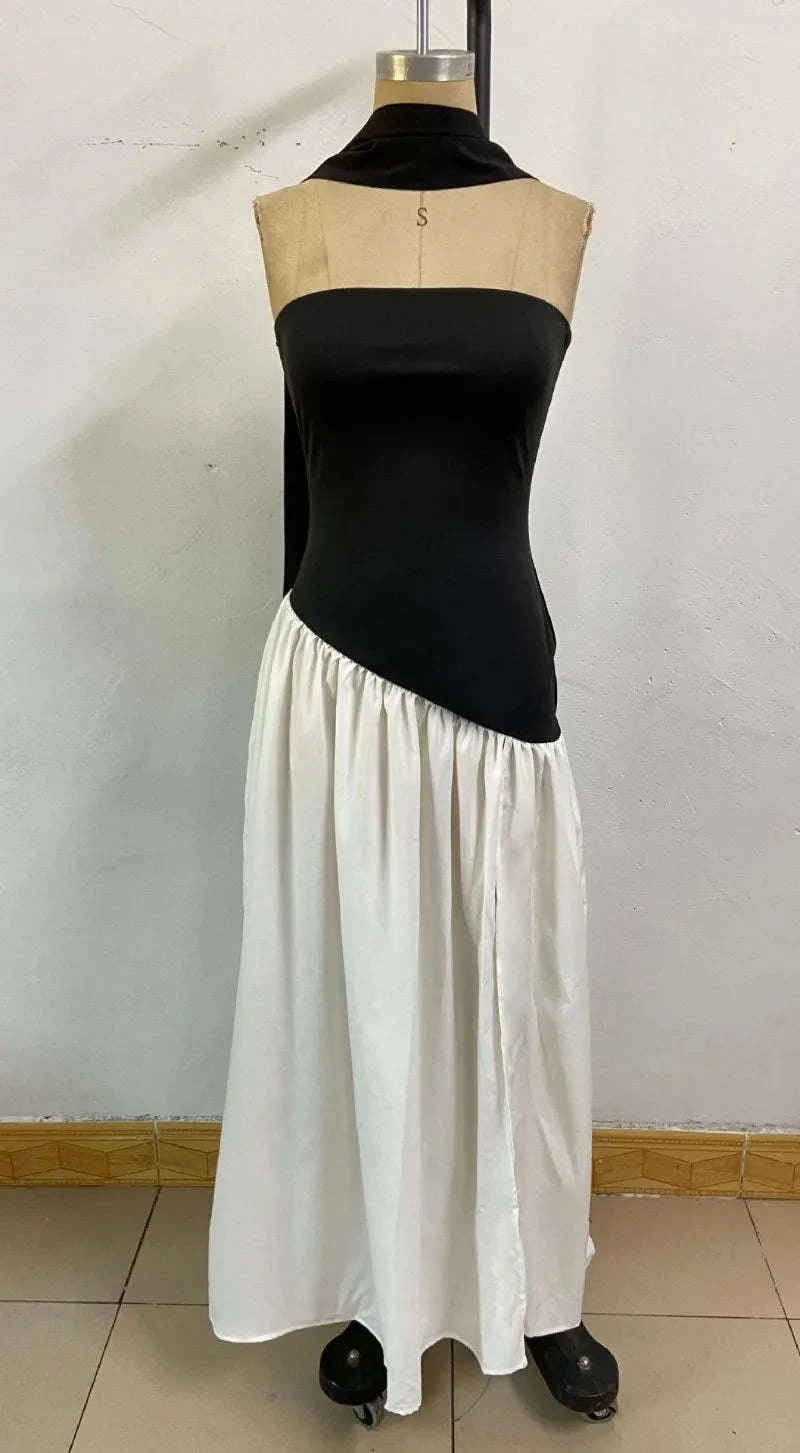 Elegant Strapless Floor-Length Women’s Slit Backless Evening Dress-Brown / XL