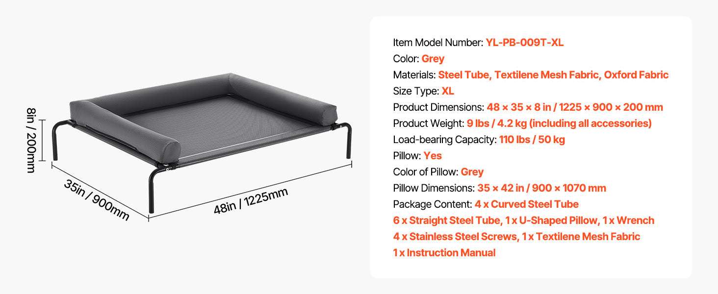 Elevated Dog Bed for Large Dogs with Breathable Mesh & Metal Frame-XL Without Pillow / United States