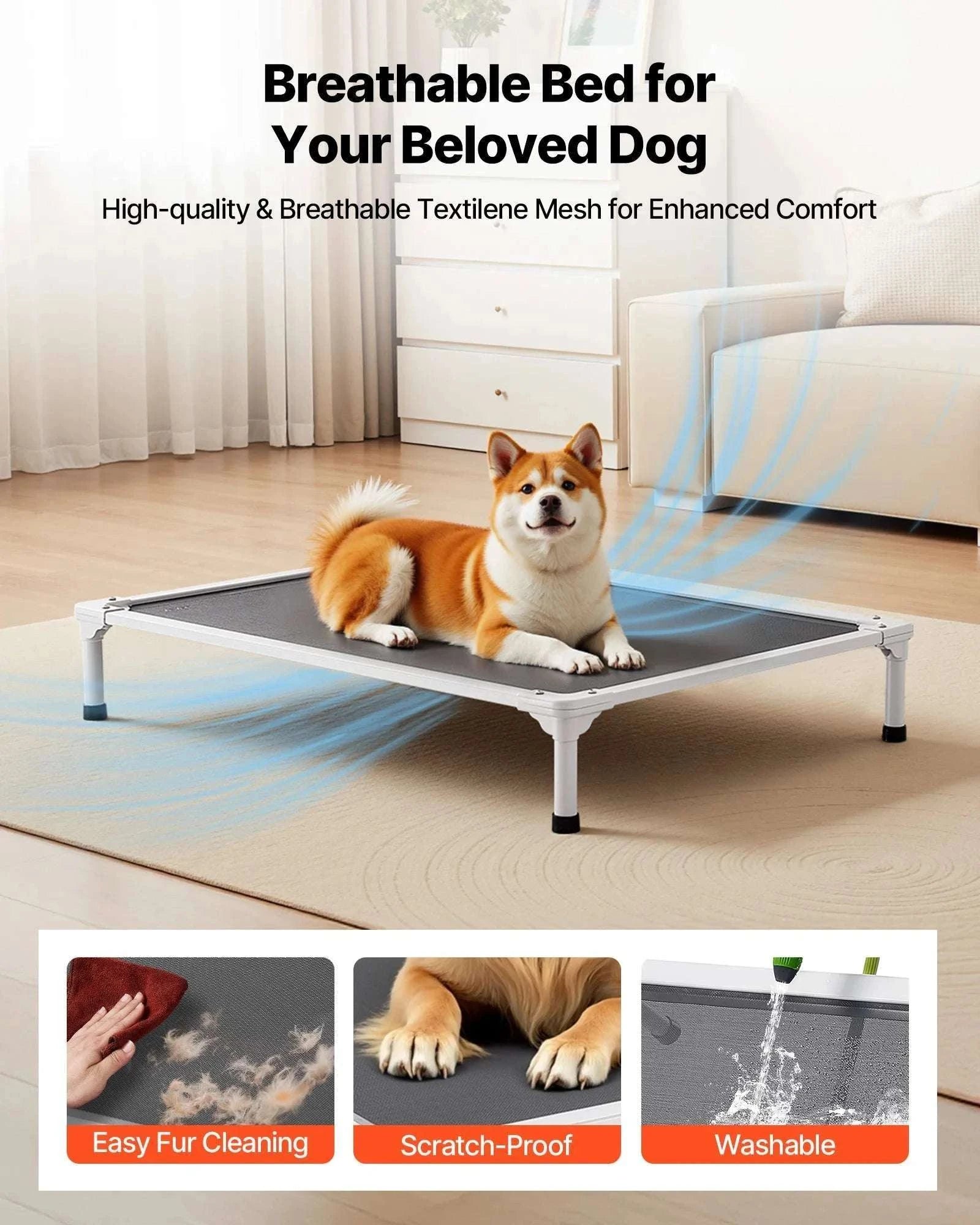 Elevated Dog Bed for Large Dogs with Breathable Mesh & Metal Frame-XL Without Pillow / United States