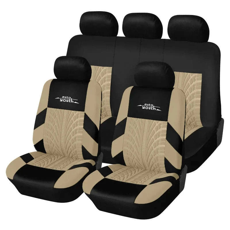 Embossed Tire Track Car Seat Covers by AUTOYOUTH-black 2 pieces