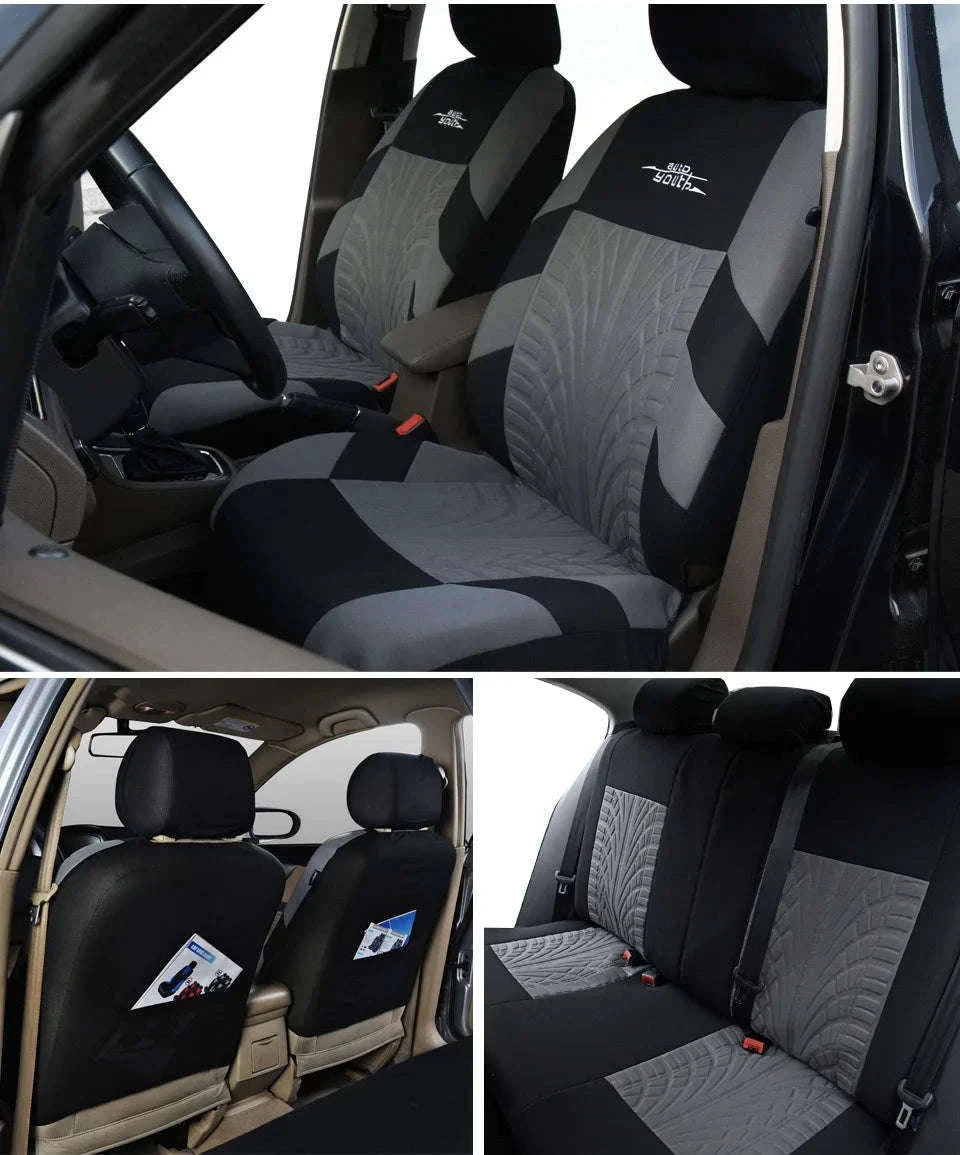 Embossed Tire Track Car Seat Covers with Full Interior Protection-gray 2 pieces
