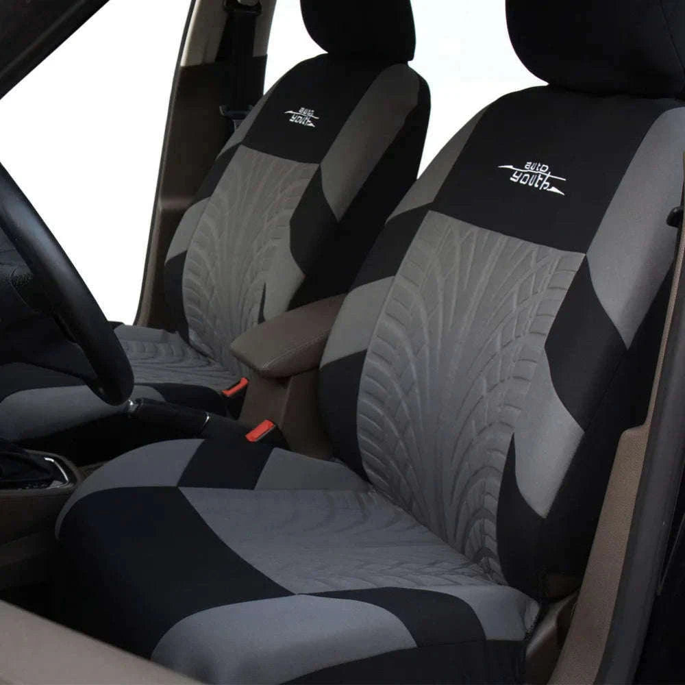 Embossed Tire Track Car Seat Covers with Full Interior Protection-gray 2 pieces
