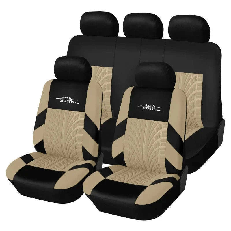 Embossed Tire Track Car Seat Covers with Full Interior Protection-gray 2 pieces