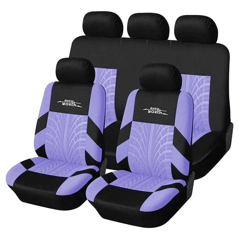 Embossed Tire Track Car Seat Covers with Full Interior Protection-gray 2 pieces