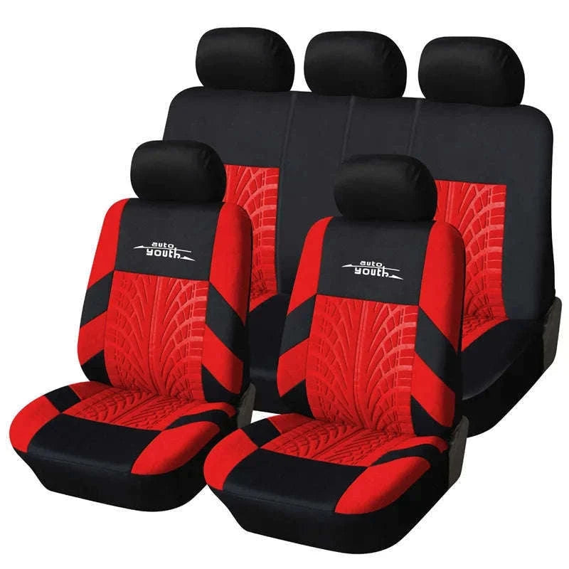 Embossed Tire Track Car Seat Covers with Full Interior Protection-gray 2 pieces
