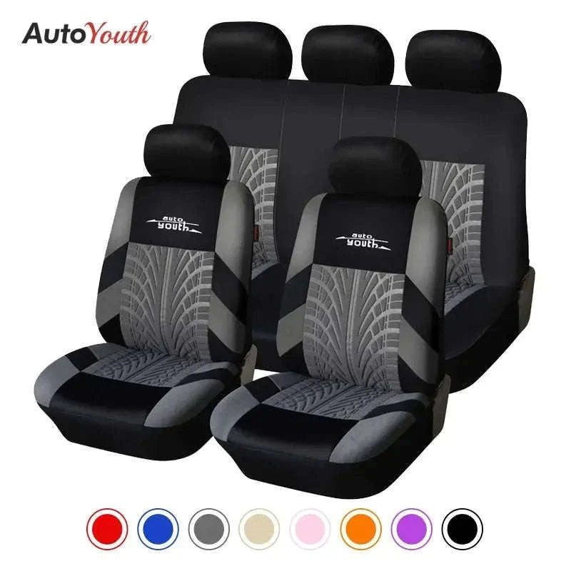Embossed Tire Track Car Seat Covers with Full Interior Protection-gray 2 pieces