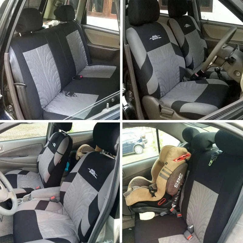 Embossed Tire Track Car Seat Covers with Full Interior Protection-gray 2 pieces