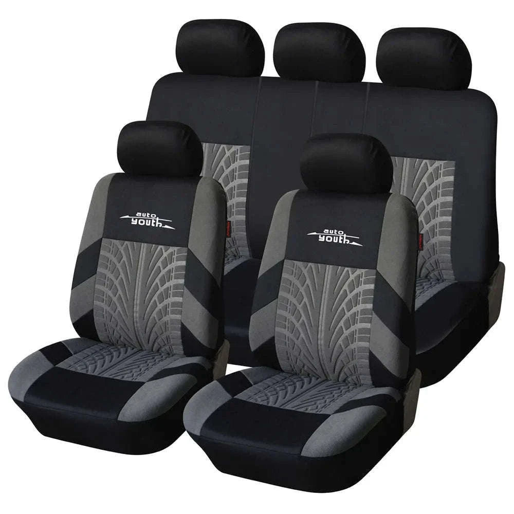 Embossed Tire Track Car Seat Covers with Full Interior Protection-gray 2 pieces