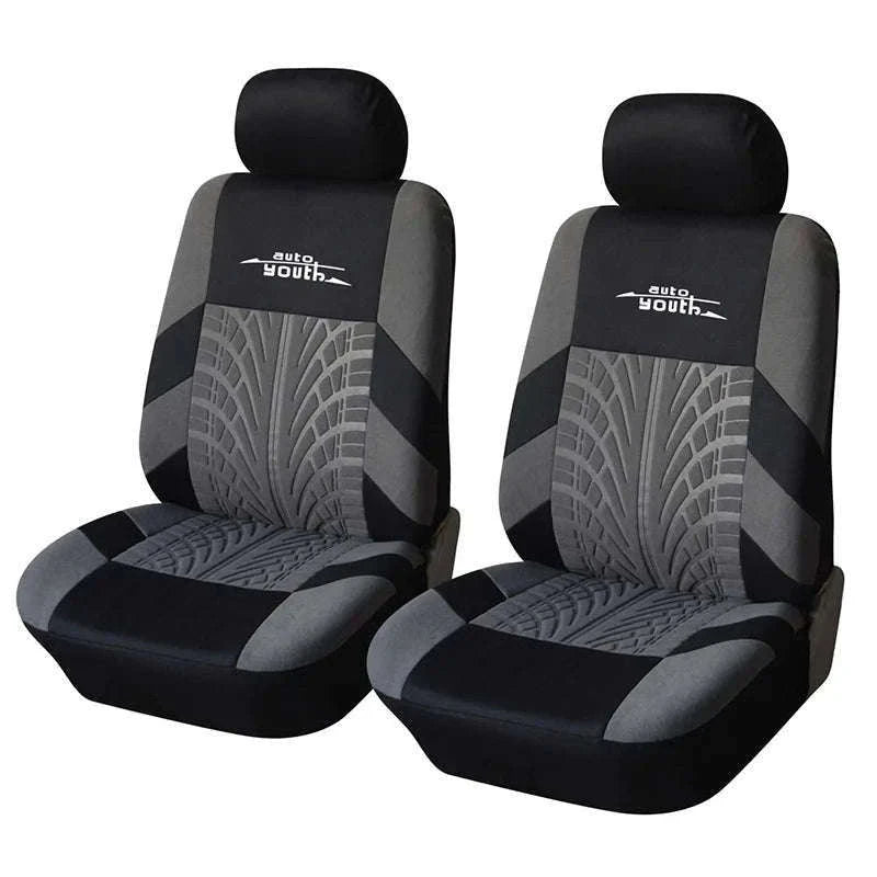 Embossed Tire Track Car Seat Covers with Full Interior Protection-gray 2 pieces