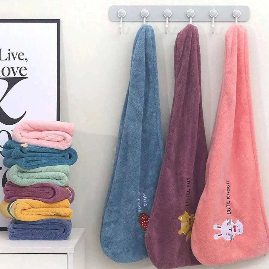 Embroidery Coral Fleece Hair Drying Cap for Faster Drying-DEEP BLUE