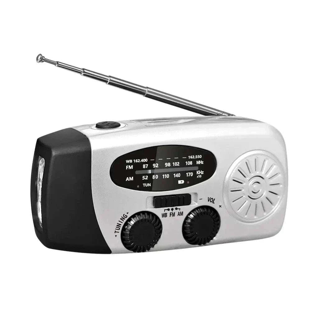 Emergency Hand Crank Radio with Solar Power and LED Light-red