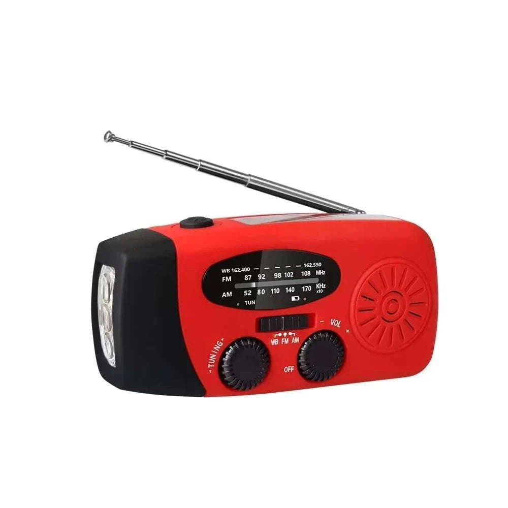 Emergency Hand Crank Radio with Solar Power and LED Light-red