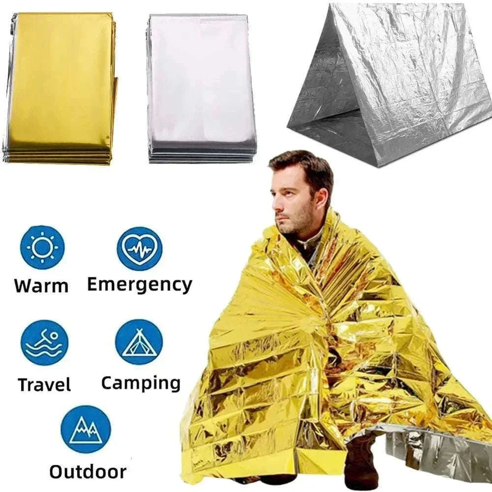 Emergency Thermal Poncho Blanket for Cold Weather Readiness-Silver Gold C