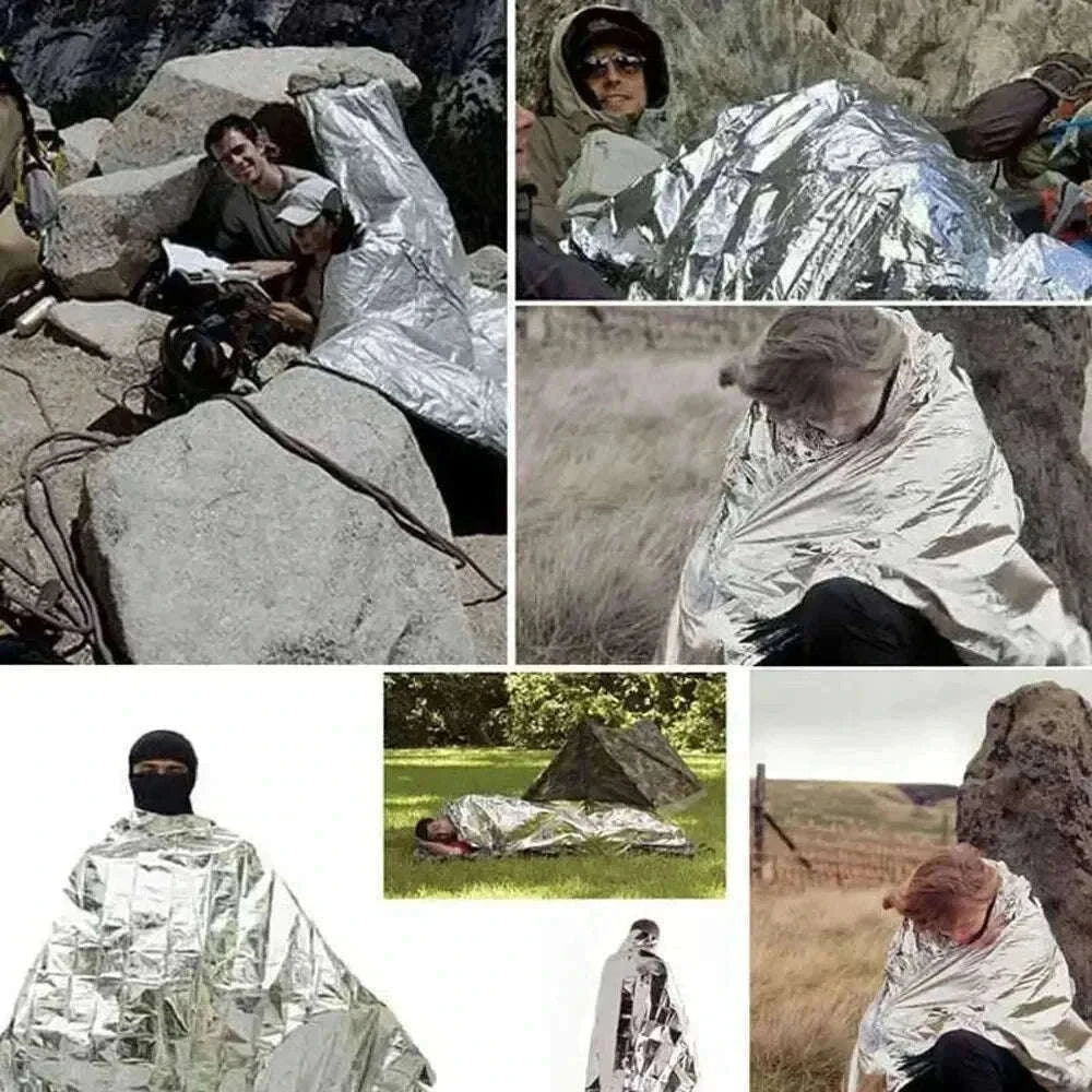 Emergency Thermal Poncho Blanket for Cold Weather Readiness-Silver Gold C