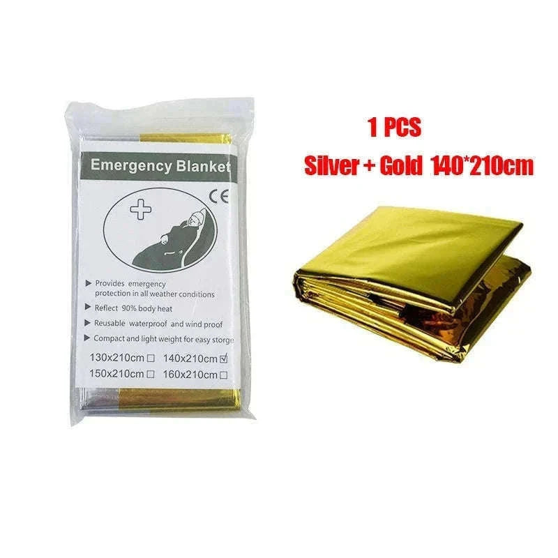 Emergency Thermal Poncho Blanket for Cold Weather Readiness-Silver Gold C