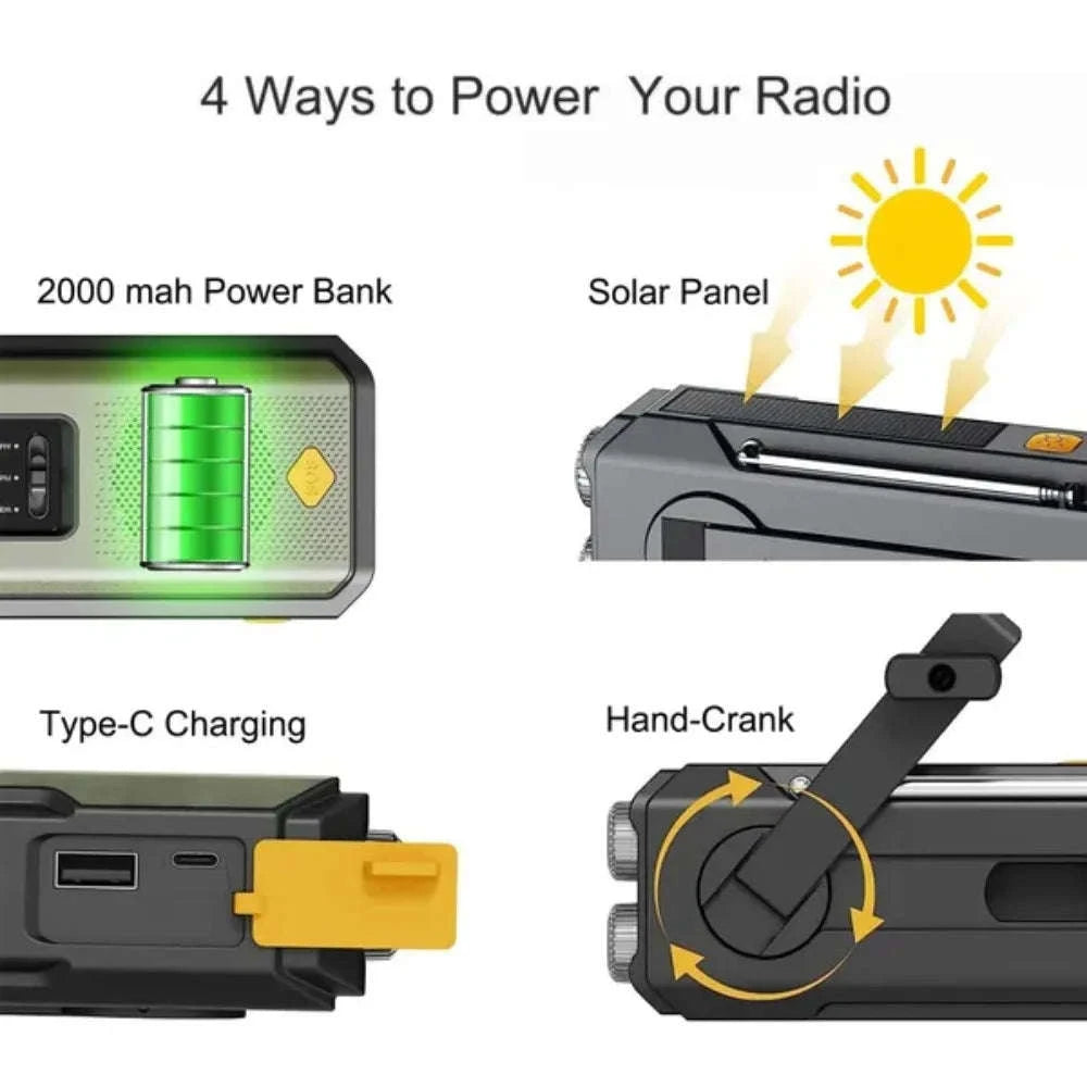 Emergency Weather Radio Multifunctional Hand Crank Solar Power Bank-Style D Orange