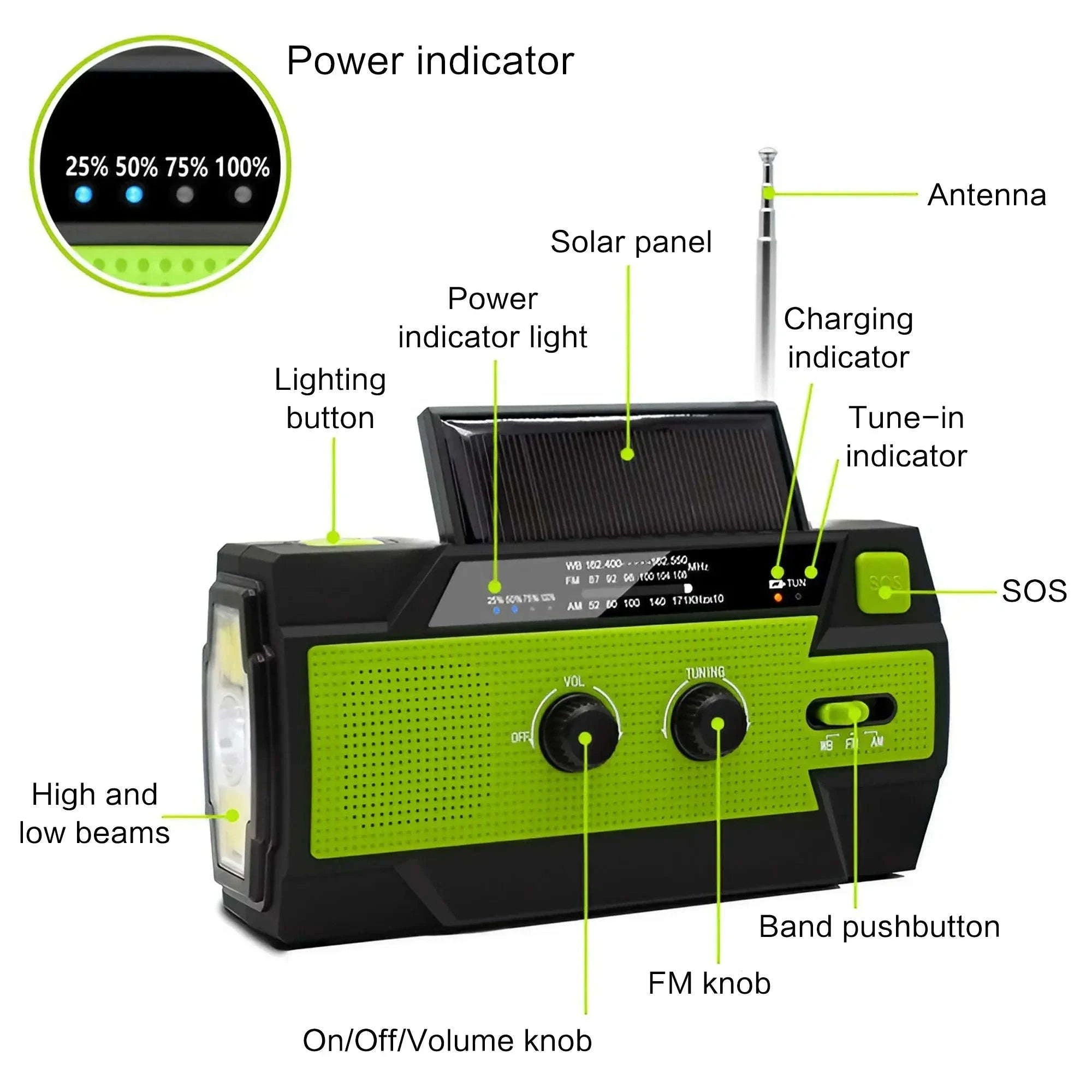 Emergency Weather Radio Multifunctional Hand Crank Solar Power Bank-Style D Orange