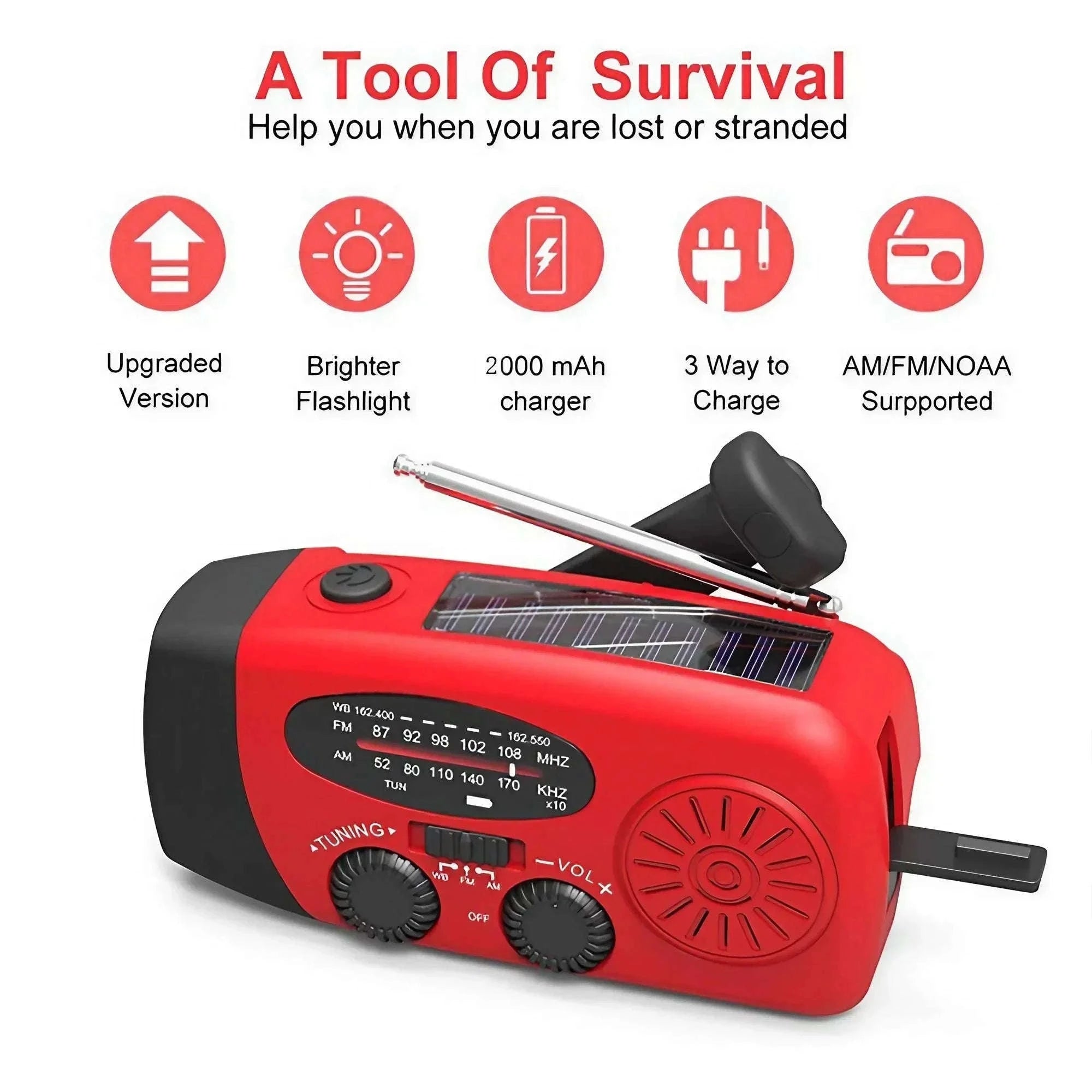 Emergency Weather Radio Multifunctional Hand Crank Solar Power Bank-Style D Orange