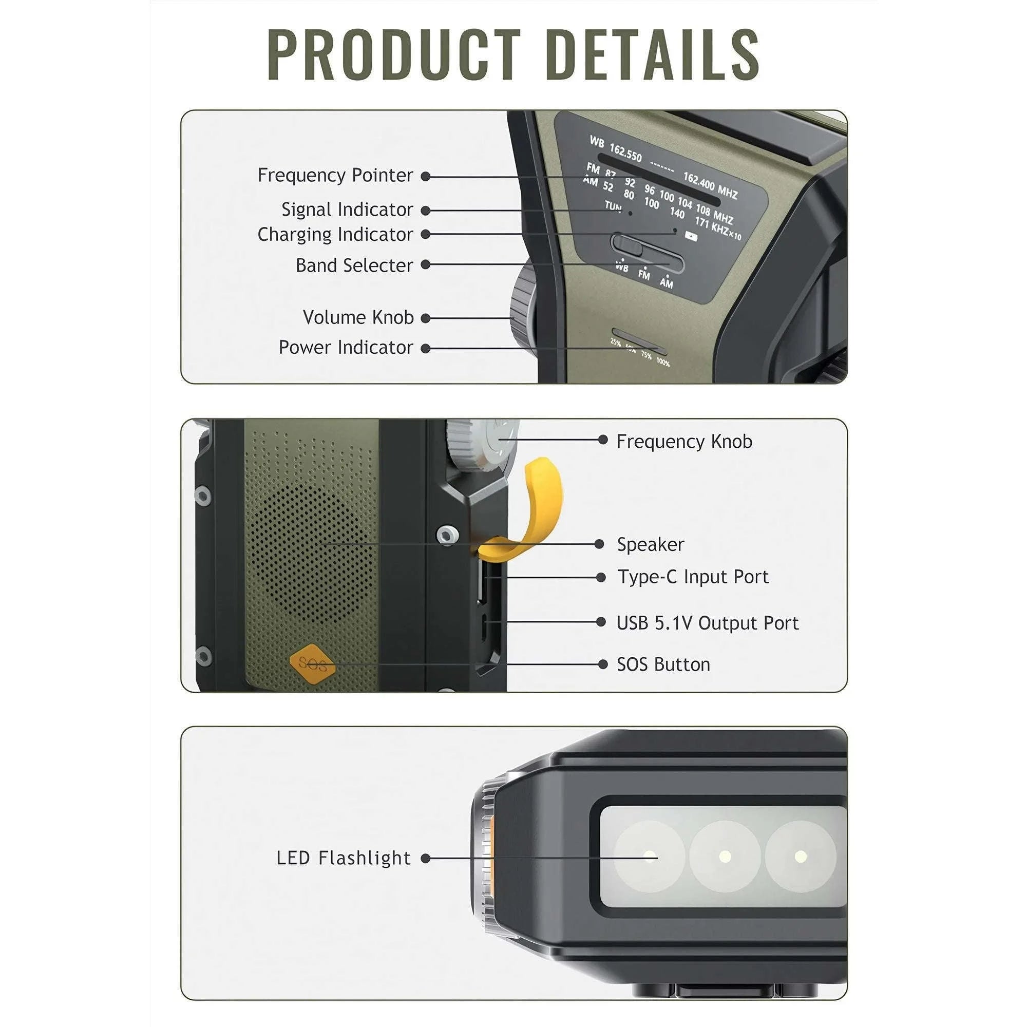 Emergency Weather Radio Multifunctional Hand Crank Solar Power Bank-Style D Orange
