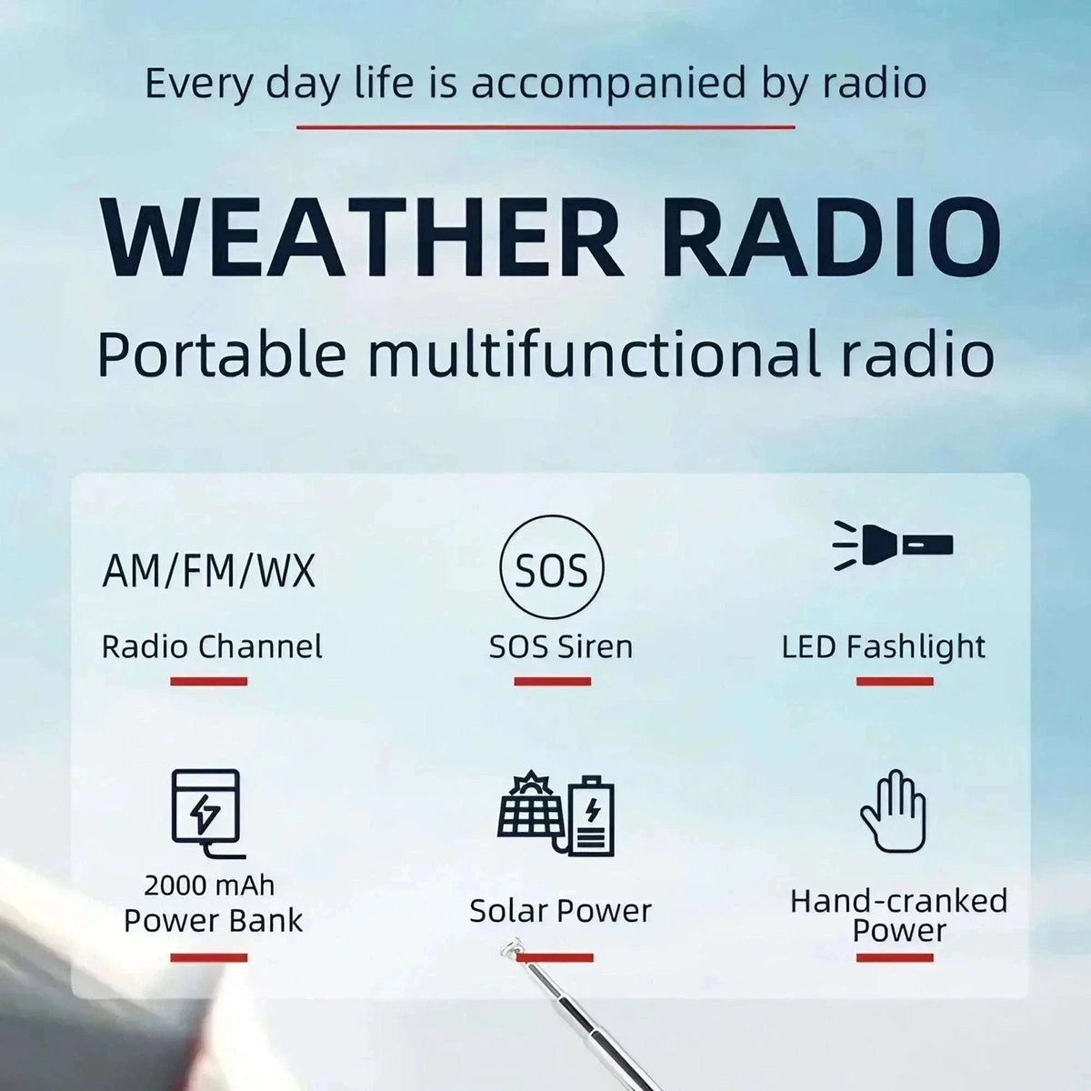 Emergency Weather Radio with Hand Crank and Solar Charging-Style D Orange