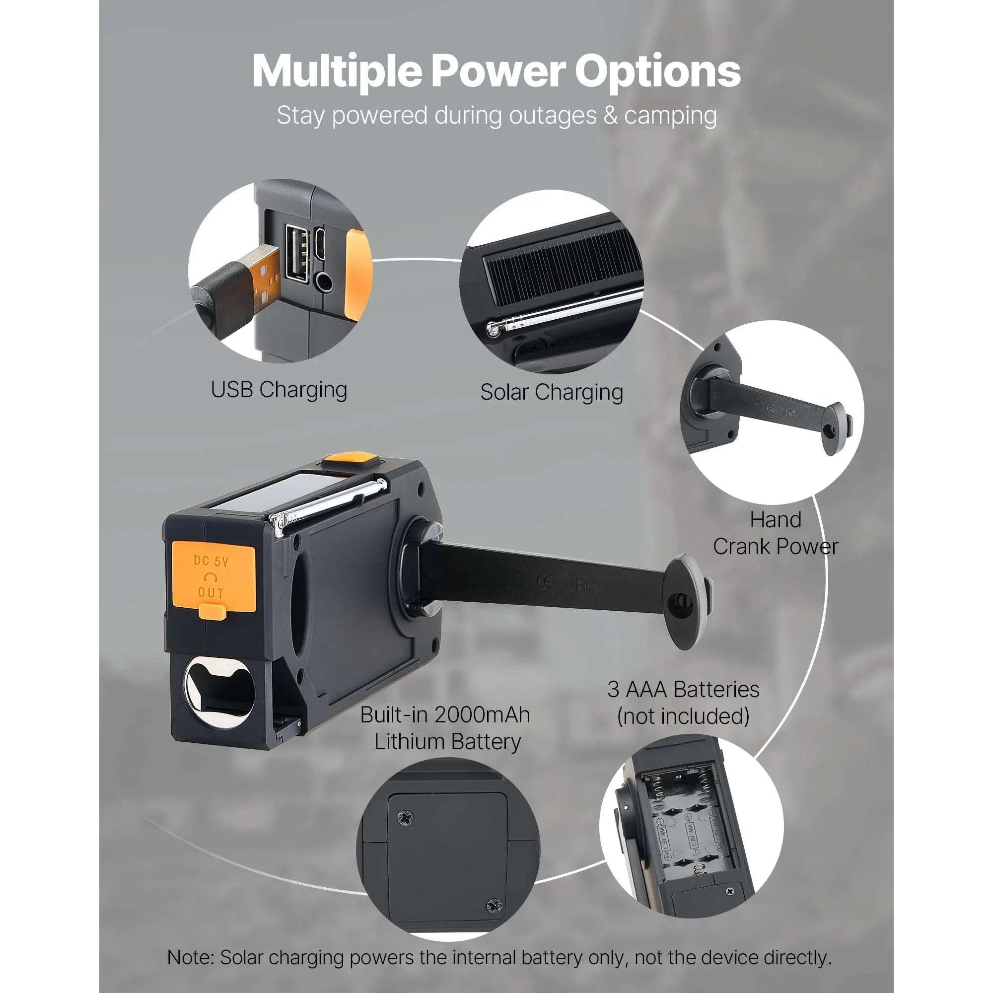 Emergency Weather Radio with NOAA Alert, Hand Crank & Solar Power-Dual Knob / United States