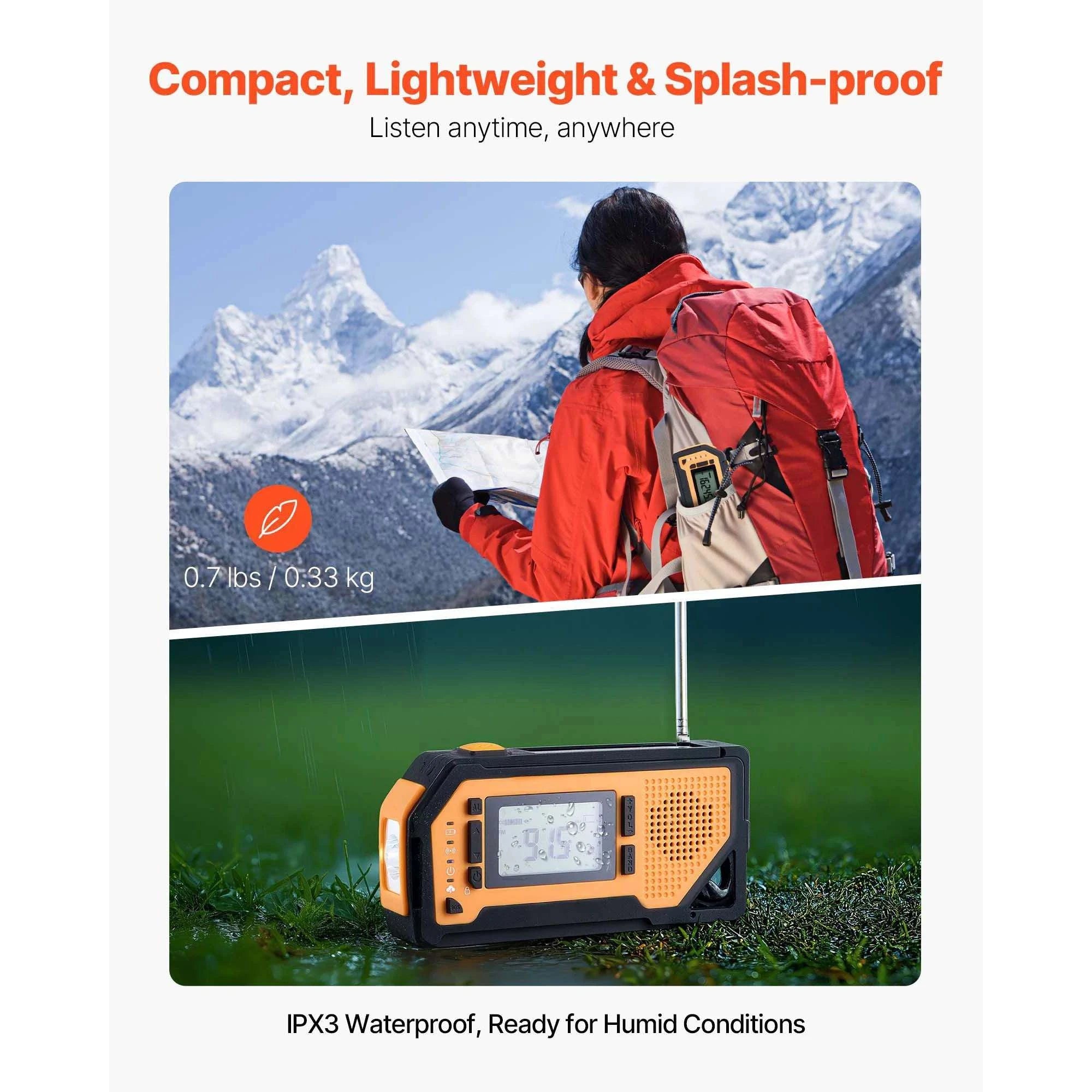 Emergency Weather Radio with NOAA Alert, Hand Crank & Solar Power-Dual Knob / United States