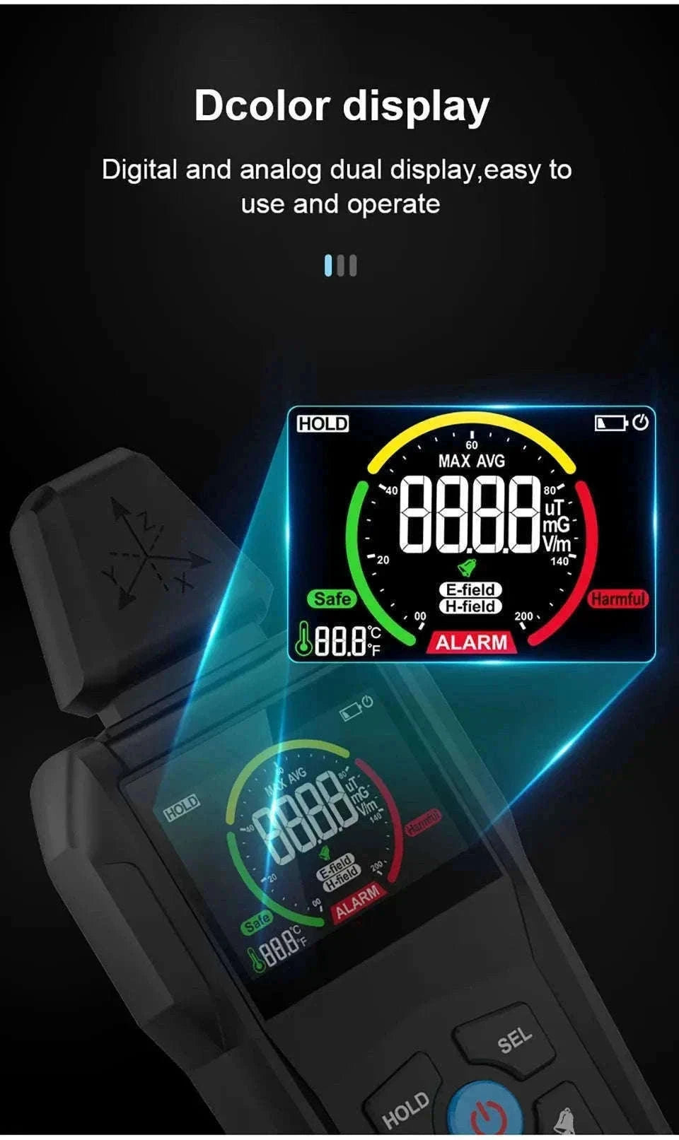 EMF Detector with Precise Readings and Clear Visual Alerts-EMF01