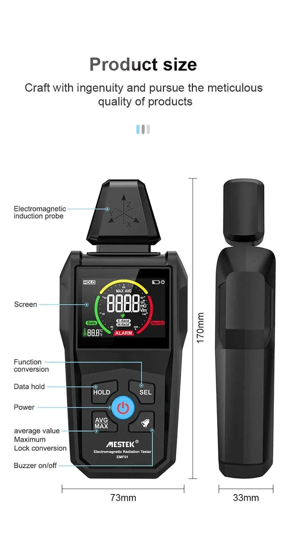 EMF Detector with Precise Readings and Clear Visual Alerts-EMF01